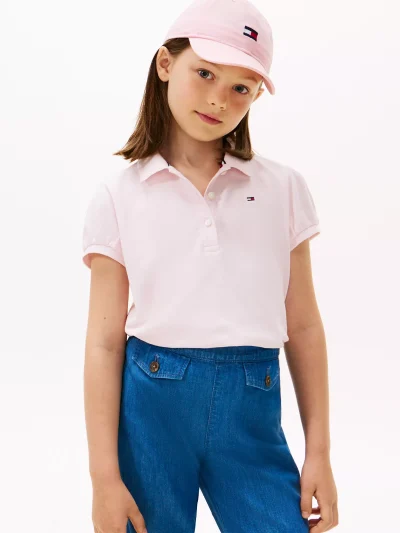 Kids' Puff-Sleeve Stretch Polo - Light Pink #XG01281-TOG - Image 1