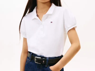 Kids' Puff-Sleeve Stretch Polo - Optic White #XG01281-YCF