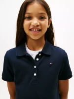 Kids' Pleated Stretch Polo Dress-Navy - Image 3