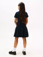 Kids' Pleated Stretch Polo Dress-Navy - Image 2