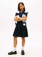 Kids' Pleated Stretch Polo Dress-Navy