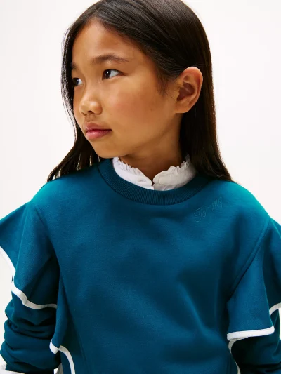 Kids' Ruffle Trim Fleece Sweatshirt - Midnight Turquoise #XG01332-LR0 - Image 4