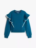 Kids' Ruffle Trim Fleece Sweatshirt - Midnight Turquoise #XG01332-LR0 - Image 3