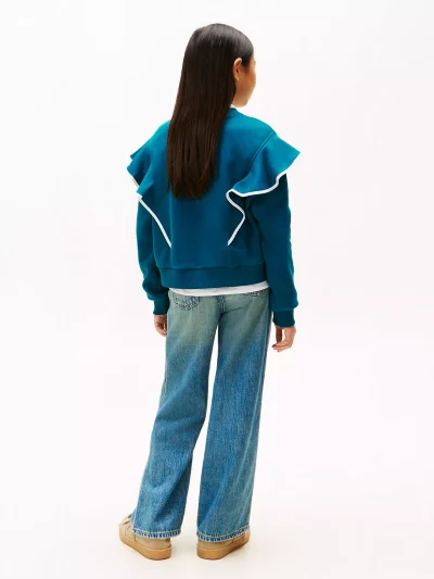 Kids' Ruffle Trim Fleece Sweatshirt - Midnight Turquoise #XG01332-LR0 - Image 2