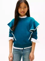 Kids' Ruffle Trim Fleece Sweatshirt - Midnight Turquoise #XG01332-LR0