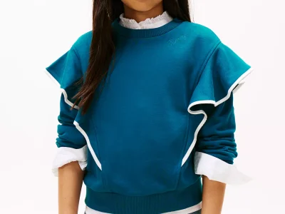 Kids' Ruffle Trim Fleece Sweatshirt - Midnight Turquoise #XG01332-LR0