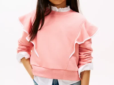 Kids' Ruffle Trim Fleece Sweatshirt - Darling Pink #XG01332-TI4