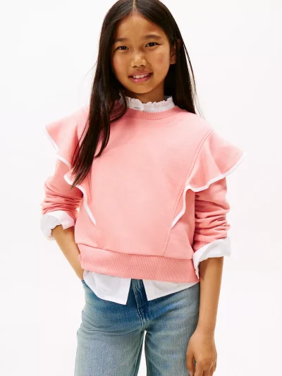 Kids' Ruffle Trim Fleece Sweatshirt - Darling Pink #XG01332-TI4 - Image 1