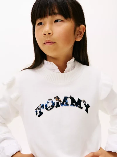 Kids' Sequin Logo Ruffle Sweater - Ecru #XG01540 - Image 2