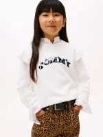 Kids' Sequin Logo Ruffle Sweater - Ecru #XG01540
