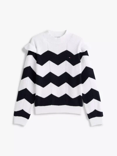Kids' Chevron Stripe Ruffle Sweater - Ecru #XG01541-YBL - Image 2