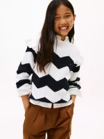 Kids' Chevron Stripe Ruffle Sweater - Ecru #XG01541-YBL