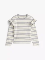 Kids' Stripe Ruffle Trim T-Shirt - Grey Heather #XG01550-P61 - Image 2