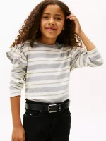 Kids' Stripe Ruffle Trim T-Shirt - Grey Heather #XG01550-P61