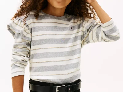 Kids' Stripe Ruffle Trim T-Shirt - Grey Heather #XG01550-P61