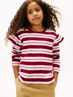 Kids' Stripe Ruffle Trim T-Shirt - Rouge #XG01550-XJS