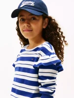Kids' Stripe Ruffle Trim T-Shirt - Ecru #XG01550-YBL - Image 2