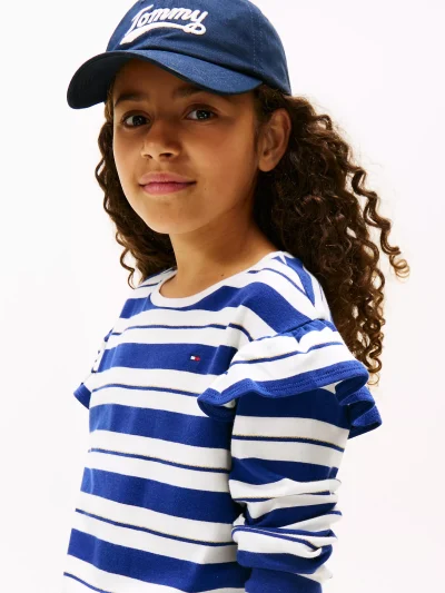 Kids' Stripe Ruffle Trim T-Shirt - Ecru #XG01550-YBL - Image 2
