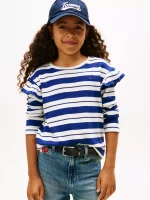 Kids' Stripe Ruffle Trim T-Shirt - Ecru #XG01550-YBL