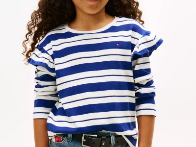 Kids' Stripe Ruffle Trim T-Shirt - Ecru #XG01550-YBL