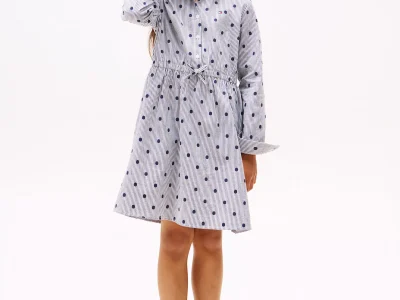 Kids' Allover Dot Shirtdress-Carbon Navy