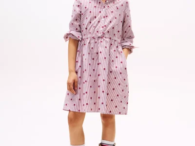 Kids' Allover Dot Shirtdress-Rouge