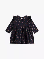 Babies' Floral Print Ruffle Dress-Navy Blue - Image 2