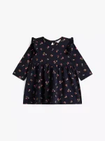 Babies' Floral Print Ruffle Dress-Navy Blue