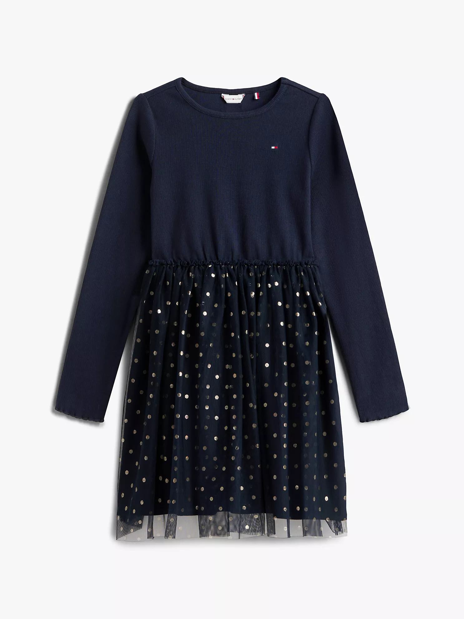 XG01692_DW5_alternate11 Kids' Long-Sleeve Tulle Ribbed Dress-Navy Blue - Image 2