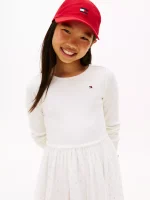Kids' Long-Sleeve Tulle Ribbed Dress-Ecru - Image 3