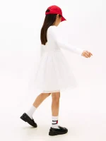 Kids' Long-Sleeve Tulle Ribbed Dress-Ecru - Image 2