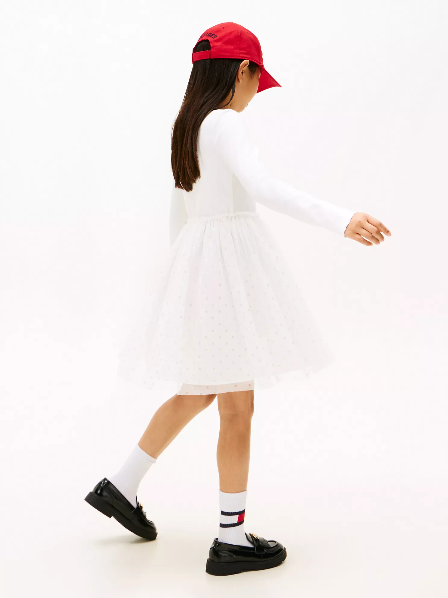 XG01692_YBL_alternate5 Kids' Long-Sleeve Tulle Ribbed Dress-Ecru - Image 2
