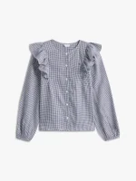 Kids' Long-Sleeve Check Ruffle Shirt - Blue Ink #XG01695-C7H - Image 2