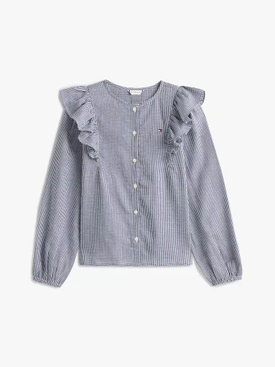 Kids' Long-Sleeve Check Ruffle Shirt - Blue Ink #XG01695-C7H - Image 2