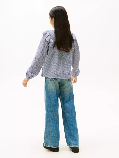 Kids' Long-Sleeve Check Ruffle Shirt - Blue Ink #XG01695-C7H - Image 3