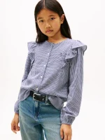 Kids' Long-Sleeve Check Ruffle Shirt - Blue Ink #XG01695-C7H