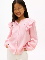 Kids' Long-Sleeve Check Ruffle Shirt - Darling Pink #XG01695-TI4