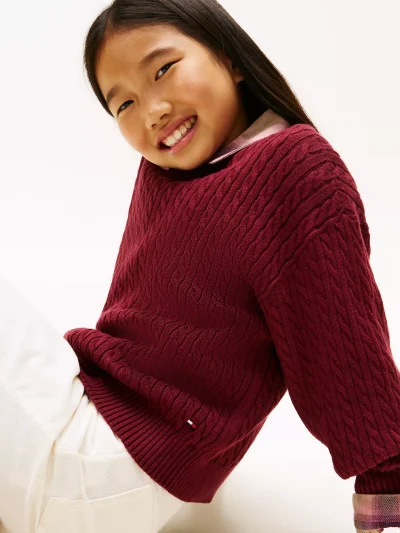 Kids' Cable Knit Sweater - Rouge #XG01709-XJS - Image 3
