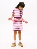 Kids' Stripe Stretch Polo Dress-Light Pink