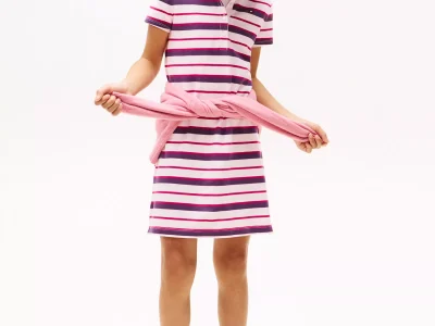 Kids' Stripe Stretch Polo Dress-Light Pink
