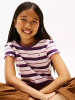 Kids' Stripe Lettuce-Trim Sleeve T-Shirt - Midnight Plum #XG01730-VP5 - Image 3