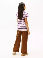 Kids' Stripe Lettuce-Trim Sleeve T-Shirt - Midnight Plum #XG01730-VP5 - Image 2