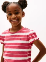 Kids' Stripe Lettuce-Trim Sleeve T-Shirt - Heritage Pink #XG01730-XI0 - Image 4