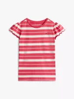 Kids' Stripe Lettuce-Trim Sleeve T-Shirt - Heritage Pink #XG01730-XI0 - Image 3