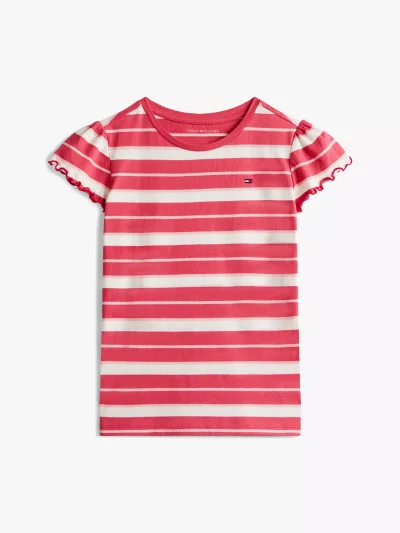 Kids' Stripe Lettuce-Trim Sleeve T-Shirt - Heritage Pink #XG01730-XI0 - Image 3
