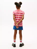 Kids' Stripe Lettuce-Trim Sleeve T-Shirt - Heritage Pink #XG01730-XI0 - Image 2