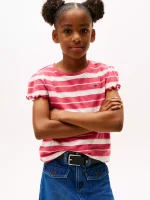 Kids' Stripe Lettuce-Trim Sleeve T-Shirt - Heritage Pink #XG01730-XI0