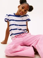 Kids' Stripe Lettuce-Trim Sleeve T-Shirt - Optic White #XG01730-YCF - Image 2