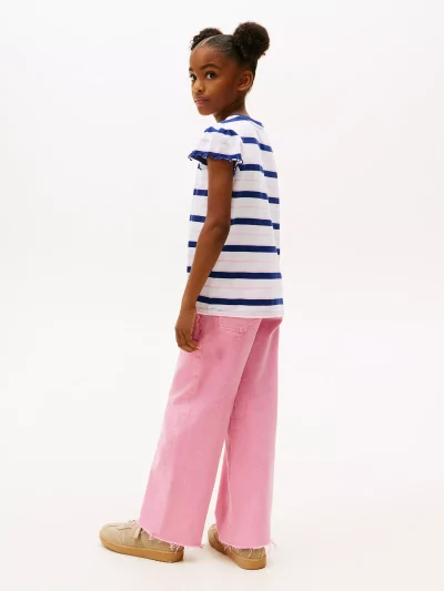 Kids' Stripe Lettuce-Trim Sleeve T-Shirt - Optic White #XG01730-YCF - Image 3