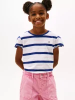 Kids' Stripe Lettuce-Trim Sleeve T-Shirt - Optic White #XG01730-YCF